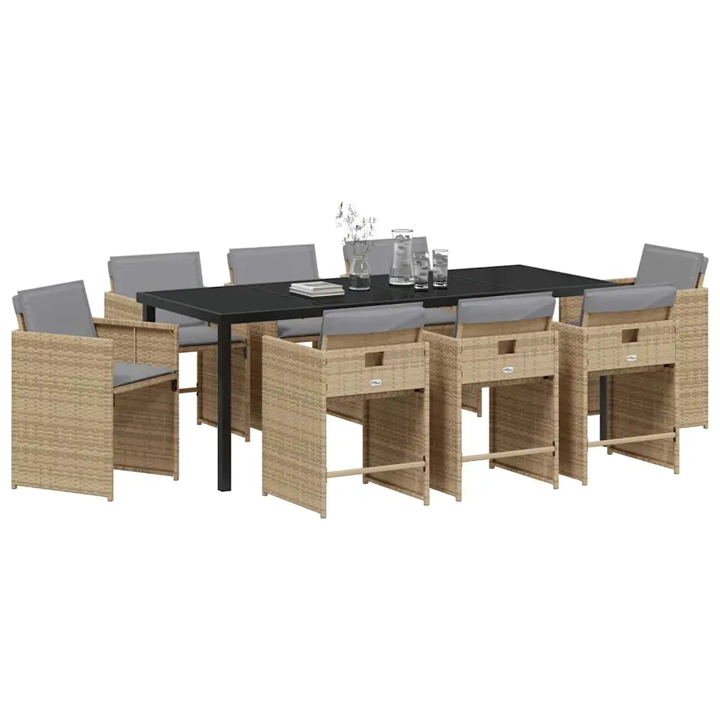Set da Pranzo per Giardino 9 pcs Beige polyrattan 3380712