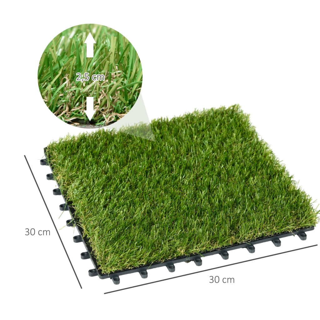Erba sintetica modulare 10 pezzi 30 x 30 cm verde scuro, drenante e resistente ai raggi UV
