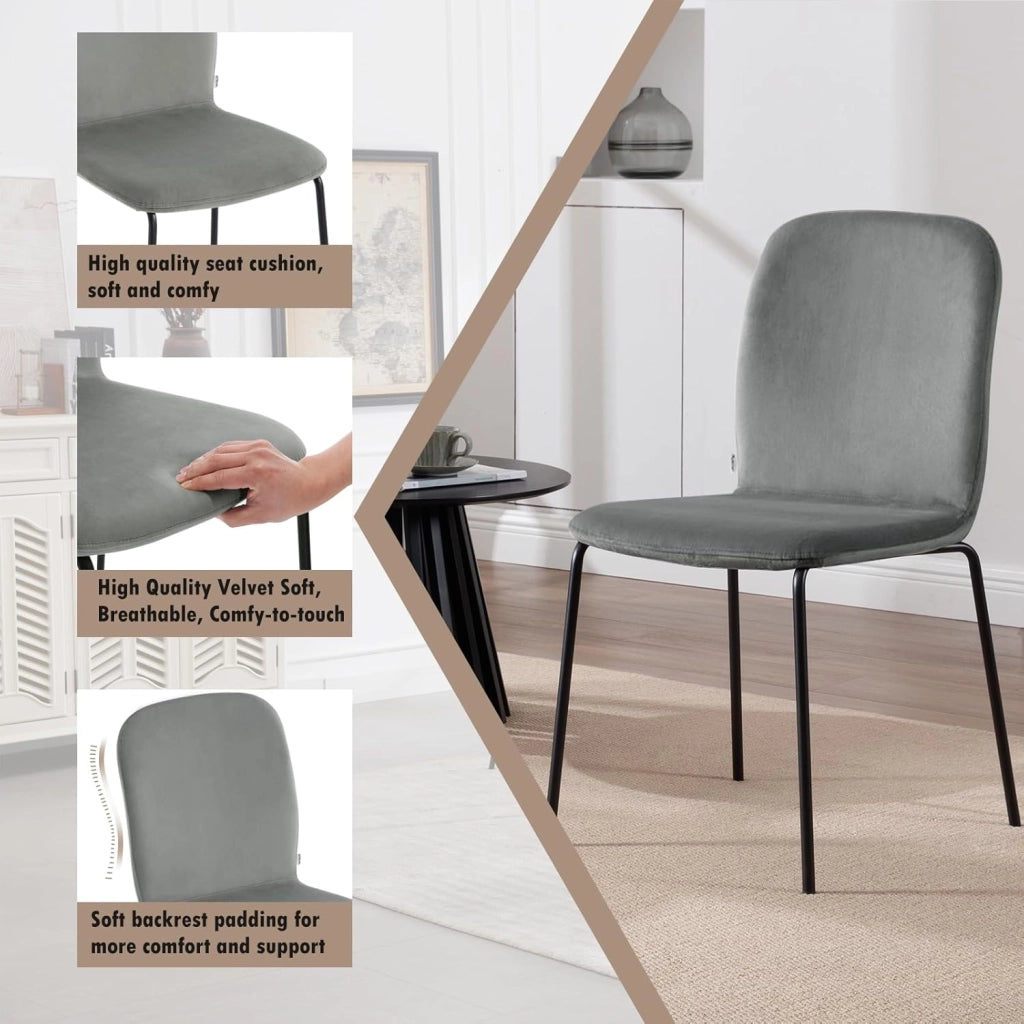 Sedie Sala da Pranzo 4 Pezzi, Sedie da Cucina, Sedie da Pranzo con Schienale, Senza Braccioli, per Soggiorno, Camera da Letto, in Velluto e Metallo, Grigio Scuro, EZS41dgr-4