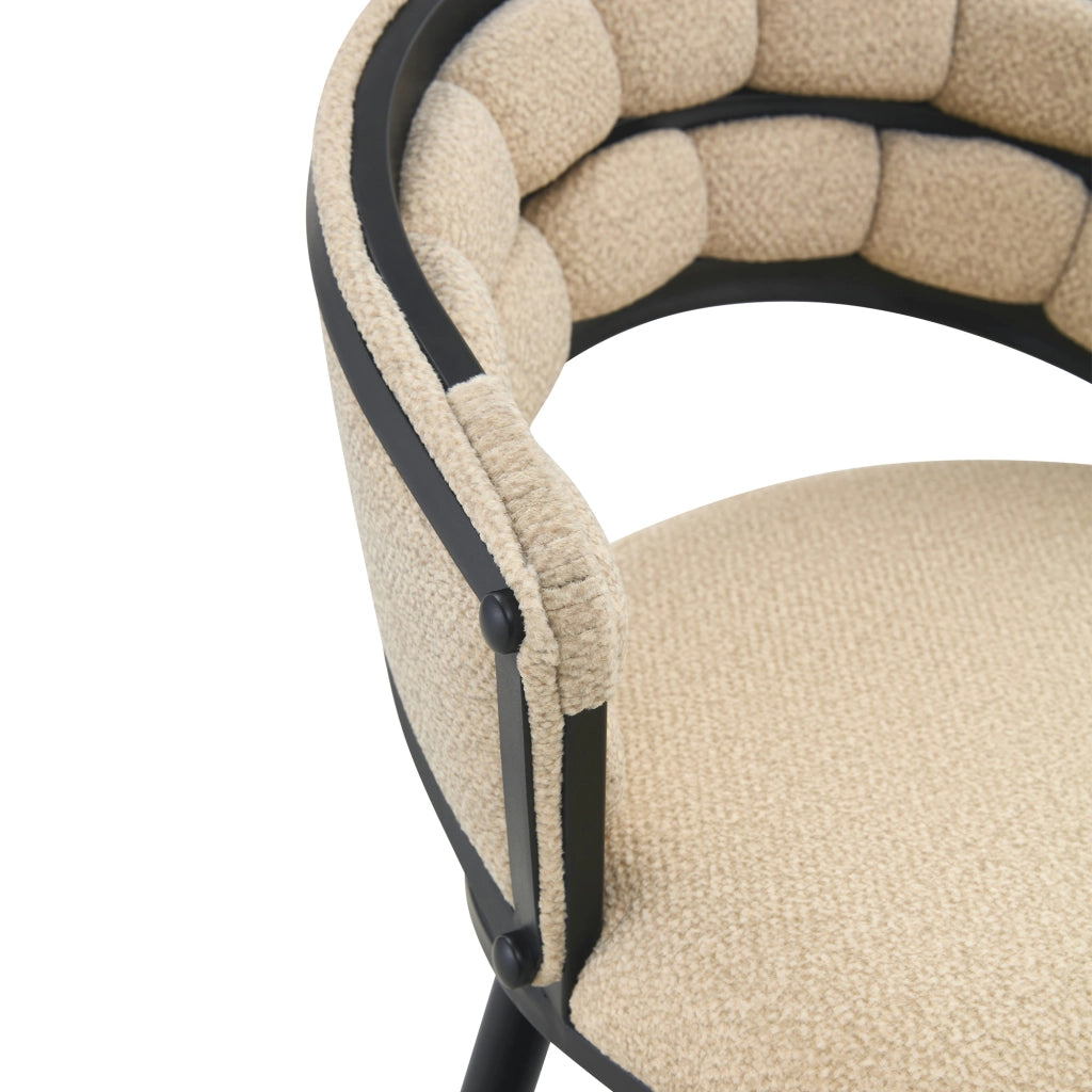 Sgabello da bar con schienale intrecciato e poggiapiedi, in velluto e metallo beige nero 71 × 61 × 37 cm