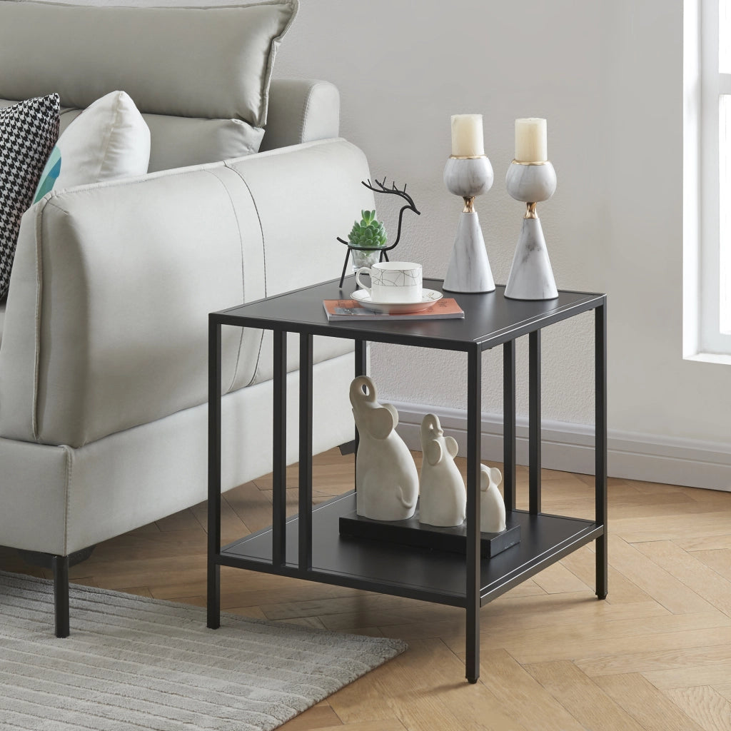 Tavolino Basso Kumlinge in Acciaio con Ripiani Quadrati 47 x 45 x 45 cm Nero [en.casa]