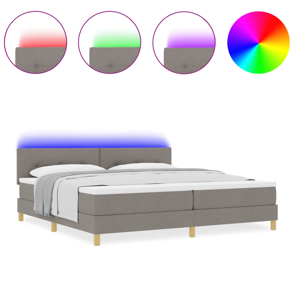 Letto a Molle con Materasso & LED Tortora 200x200 cm Tessuto