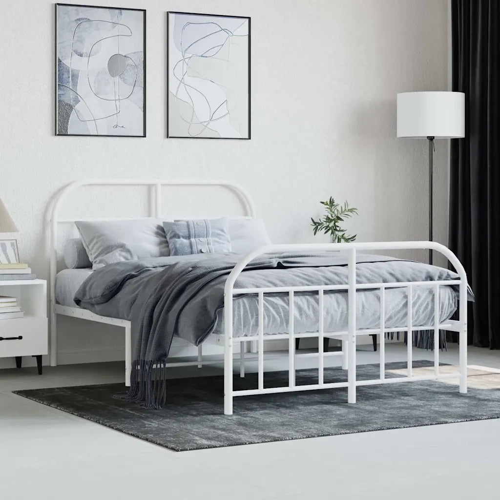 Giroletto con Testiera e Pediera Metallo Bianco 120x190 cm 353699