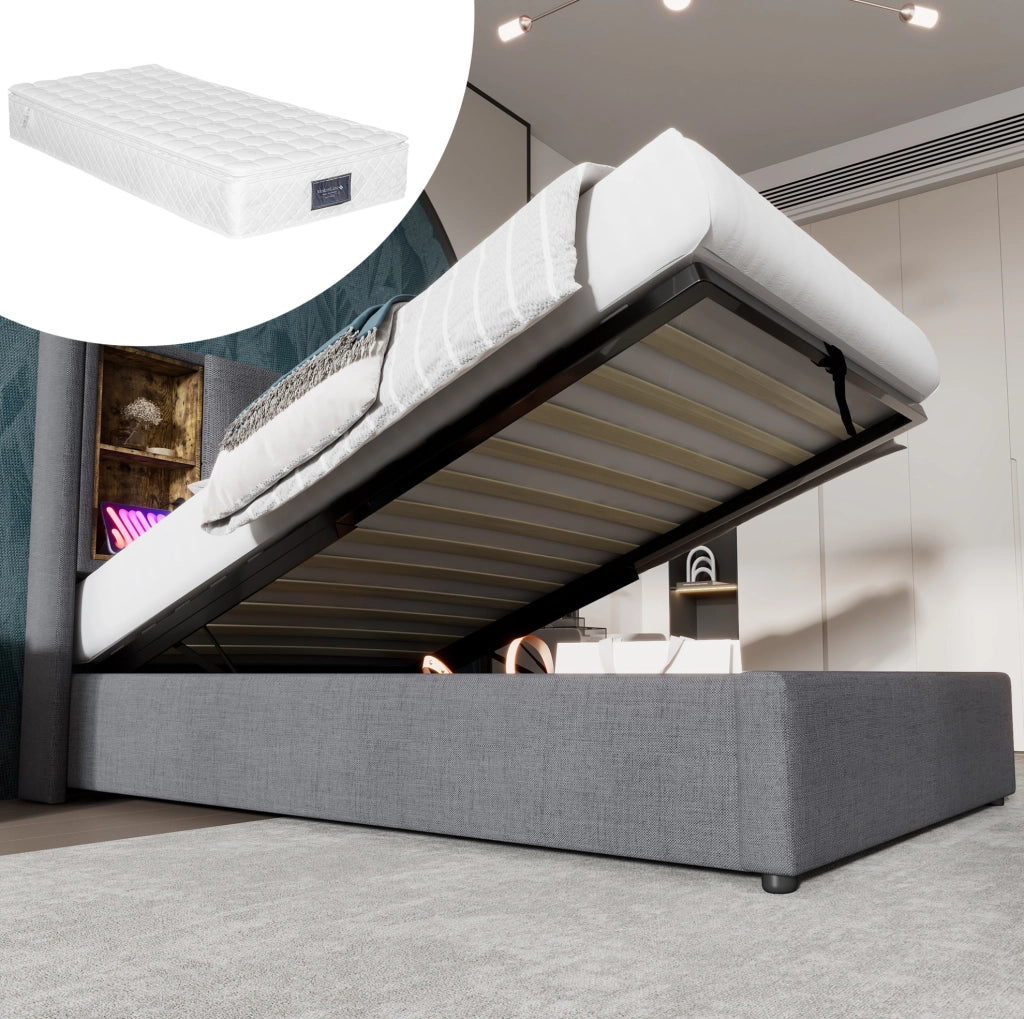 Letto singolo imbottito 90x200 cm con ricarica wireless e USB-C