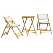 Set da Bistrot Pieghevole 3 pz | Set Salotto da Giardino Cuscini Bianco Crema in Bamb¨´