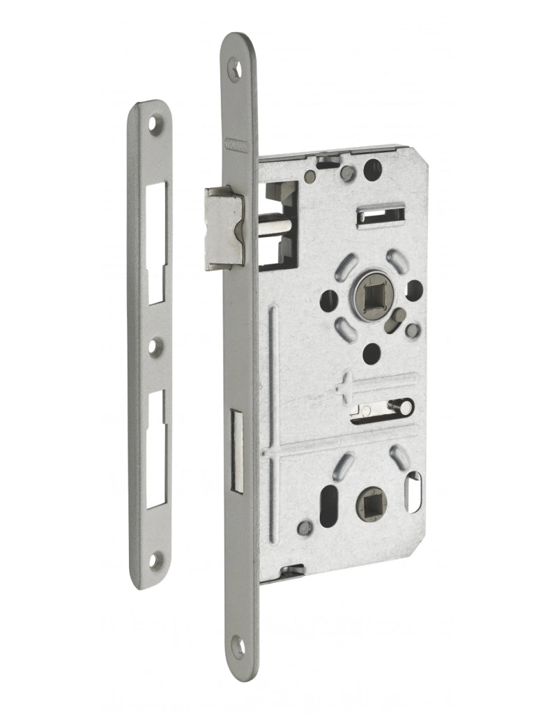 Serratura da incasso per bagno e WC, destra, asse 55mm, estremità  arrotondate - THIRARD