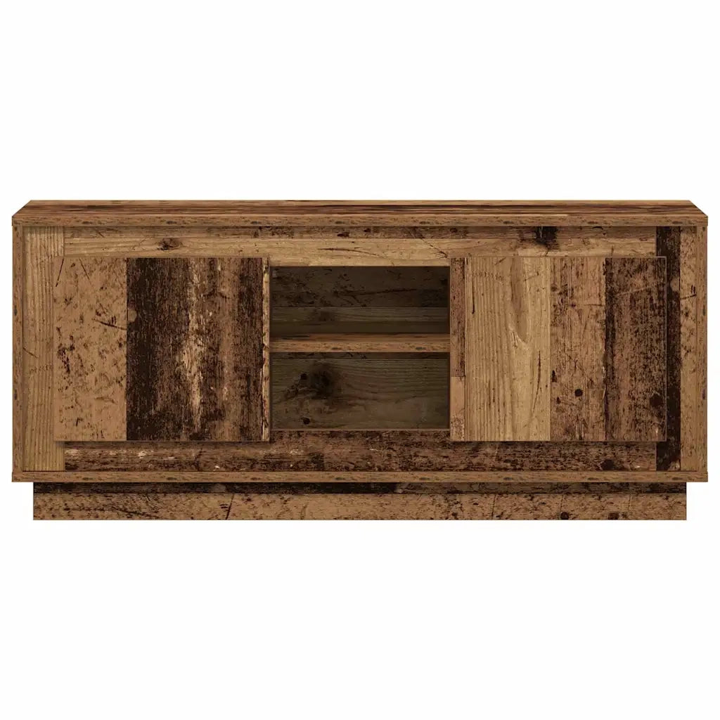 Mobile porta TV rettangolare rustico con pratico vano contenitore 102 x 35 x 45 cm realizzato in legno composito con finitura effetto legno anticato 02_0052731