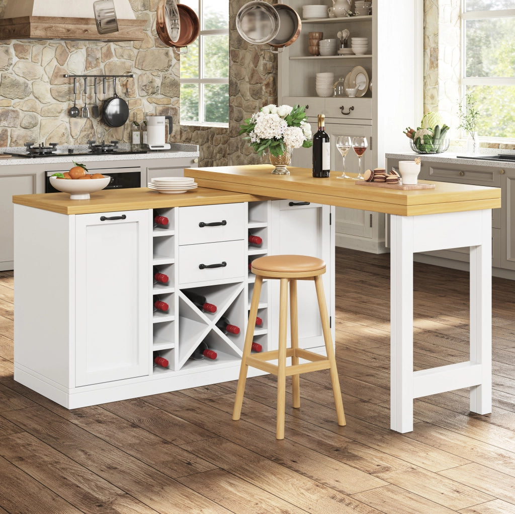 Isola cucina girevole 360° con contenitori, bianca