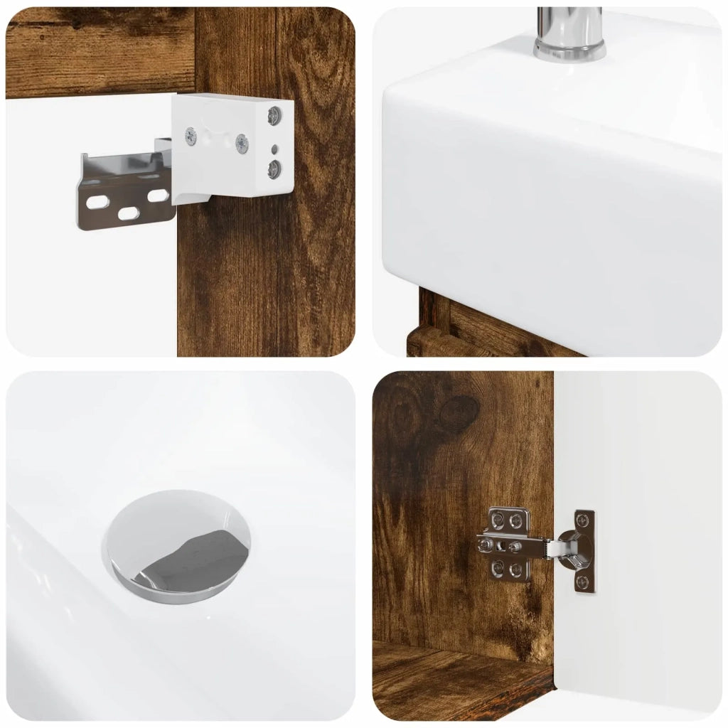 Mobile bagno con rubinetto Rovere Fumo 45,5 x 22,5 x 84 cm
