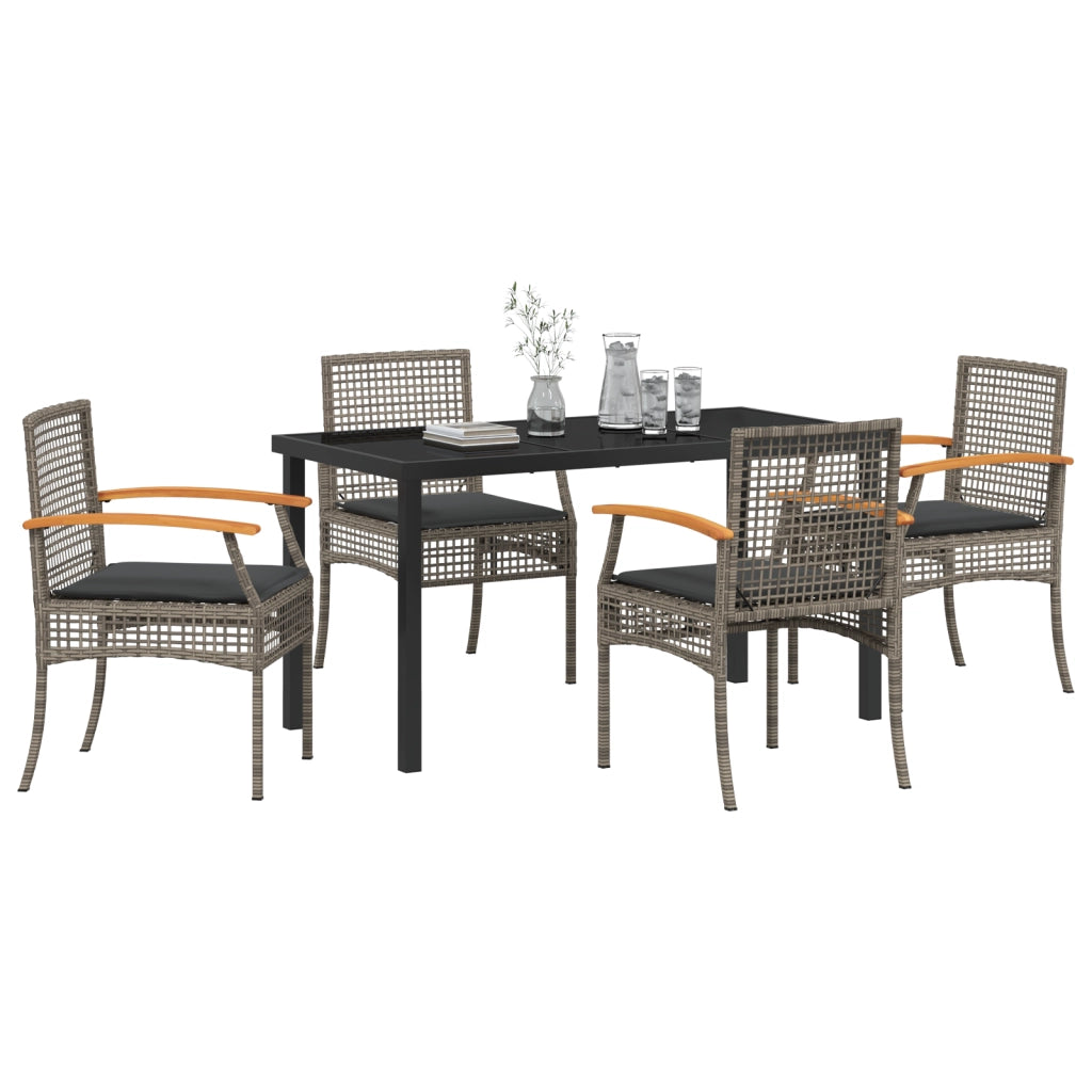 Set da Pranzo da Giardino 5 Pezzi con Cuscini Grigio Polyrattan