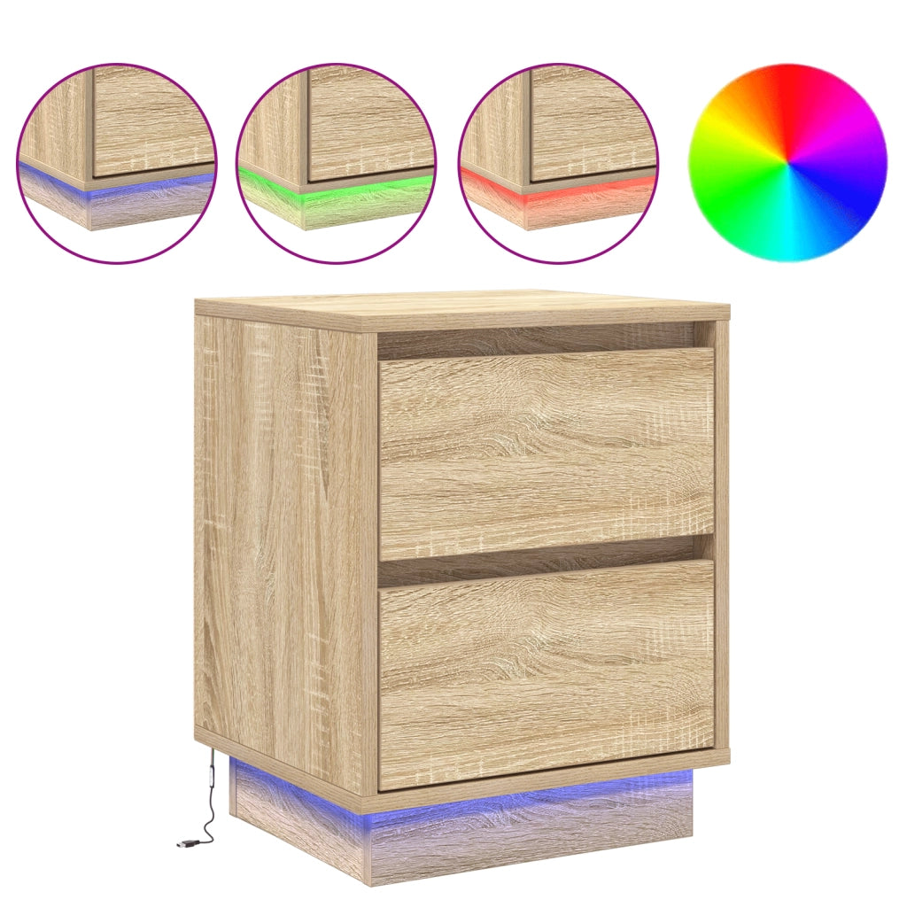 Comodini con luci LED 2 pz Rovere di Sonoma 39x34,5x50 cm