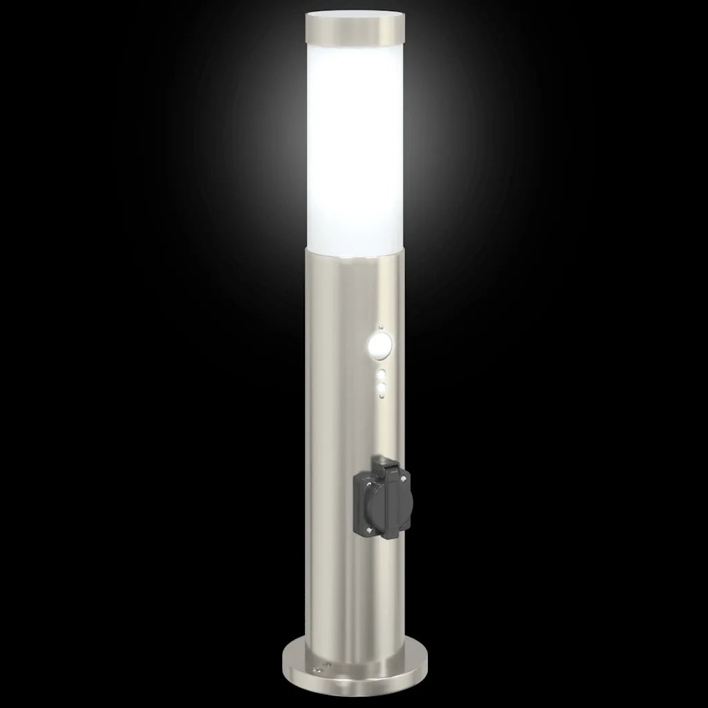 Lampada a paletto con sensore e presa 50 cm Acciaio Inox IP44 4006017