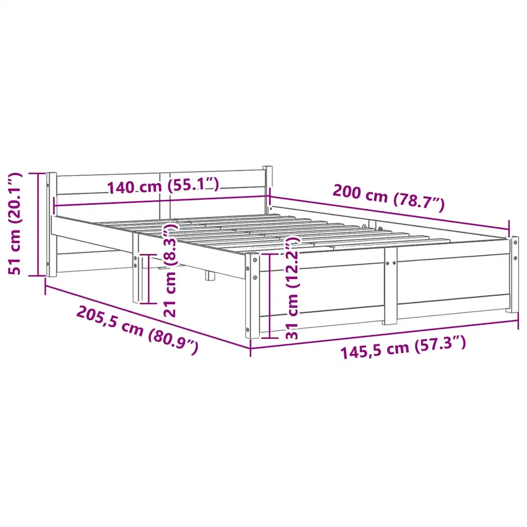 Giroletto-Struttura Letto Bianco in Legno Massello 140x200 cm 621706