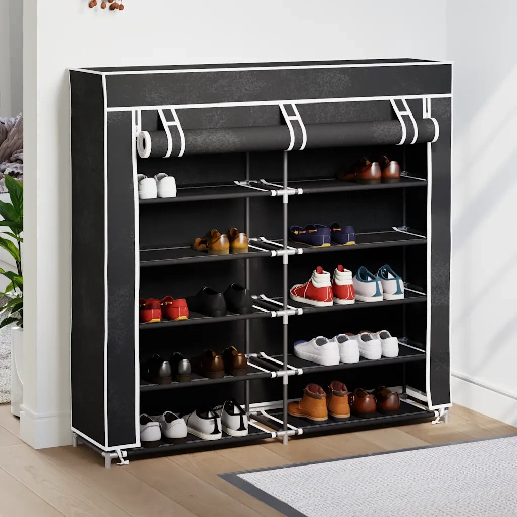 Scarpiera in Tessuto Richiudibile 115 x 28 x 110 cm Nera  cod mxl 53228