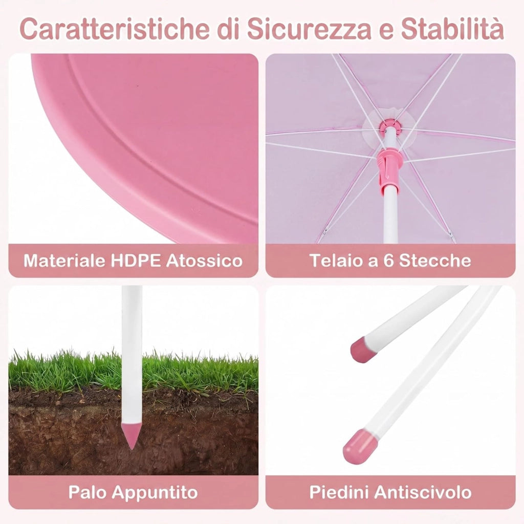 Set Tavolo e Sedie da Giardino per Bambini con Ombrellone (Rosso) | Set da Esterno per Bambini 4 Pezzi con Tavolino Rotondo, 2 Sedie Pieghevoli e Ombrellone Regolabile in Altezza per Campeggio