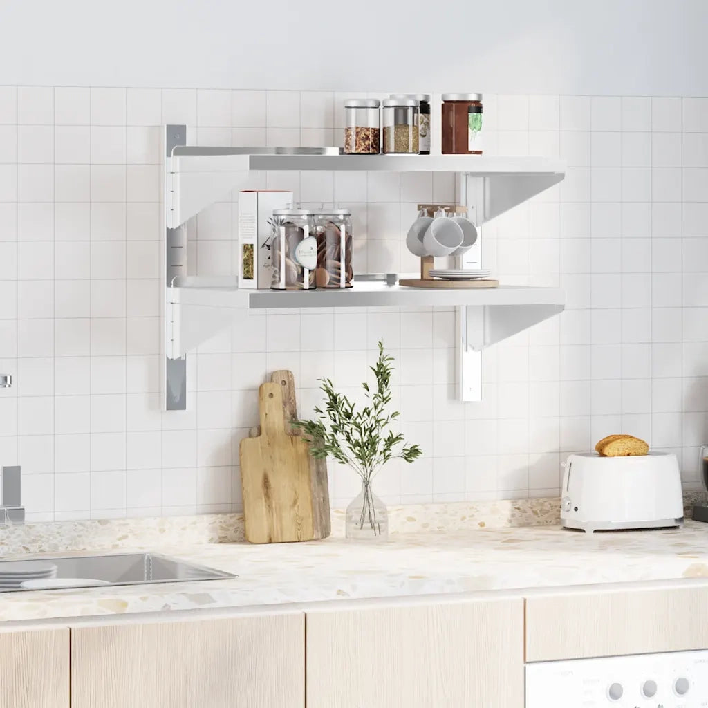 vidaXL Mensola Muro 2 Ripiani 75x40x60cm Argento Acciaio Inossidabile