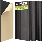 Pannelli acustici in legno a secco 3D, 2,88 m² - 4 pezzi 120 x 60 x 1,9 cm, pannelli acustici per trattamento acustico e decorazione delle pareti, per soggiorno, ufficio, nero