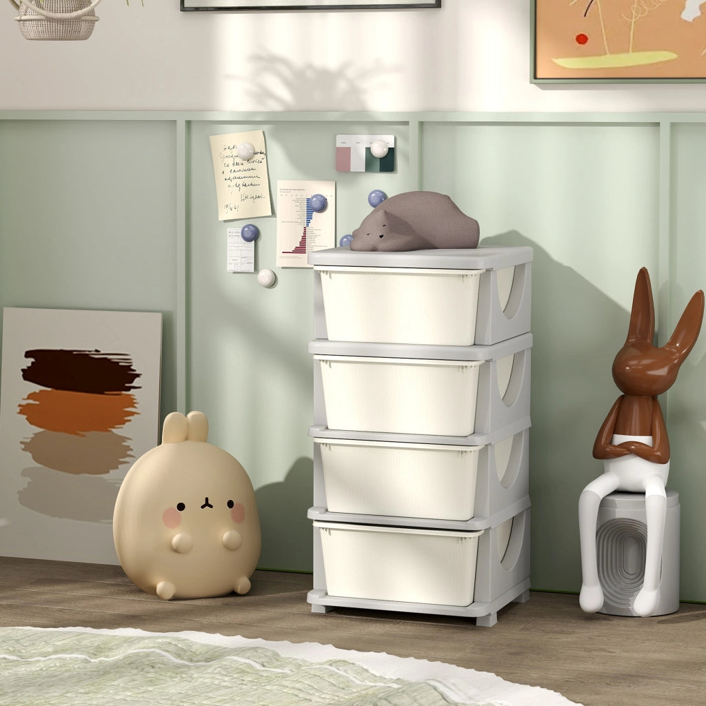 Cassettiera 4 Cassetti per Bambini con Maniglie ¨C zephmum ¨C Crema 37x37x76 cm
