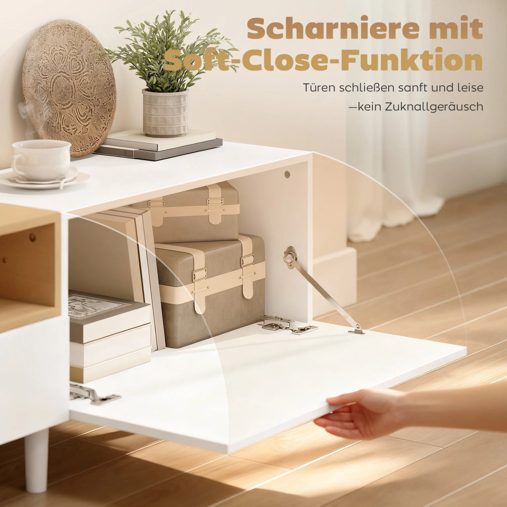 Mobile TV con 2 ante, cassetto e ripiano aperto ¨C zephmum ¨C Bianco 200x90x40 cm