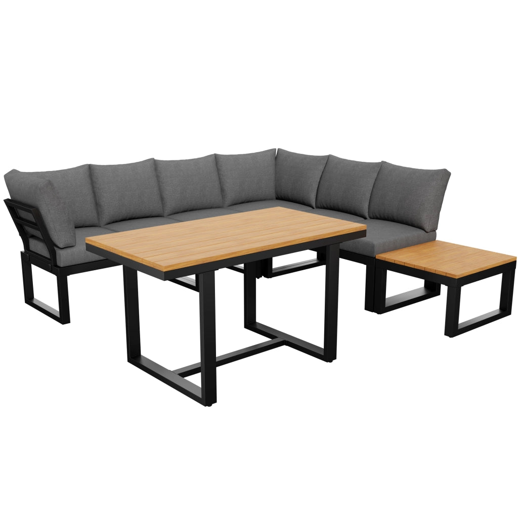 Set Giardino 6 Pezzi con Tavolo e Tavolino ¨C MINIMAL ¨C Polyrattan Grigio, Acciaio