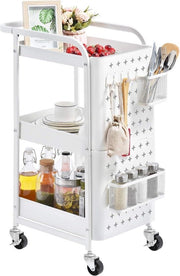 Carrello con 3 livelli e contenitori - Mobile archiviazione metallico a ruote