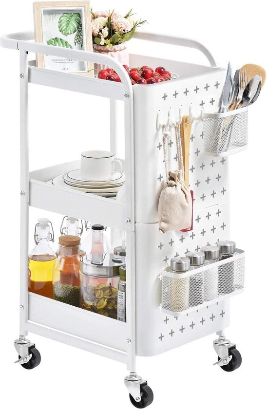 Carrello con 3 livelli e contenitori - Mobile archiviazione metallico a ruote
