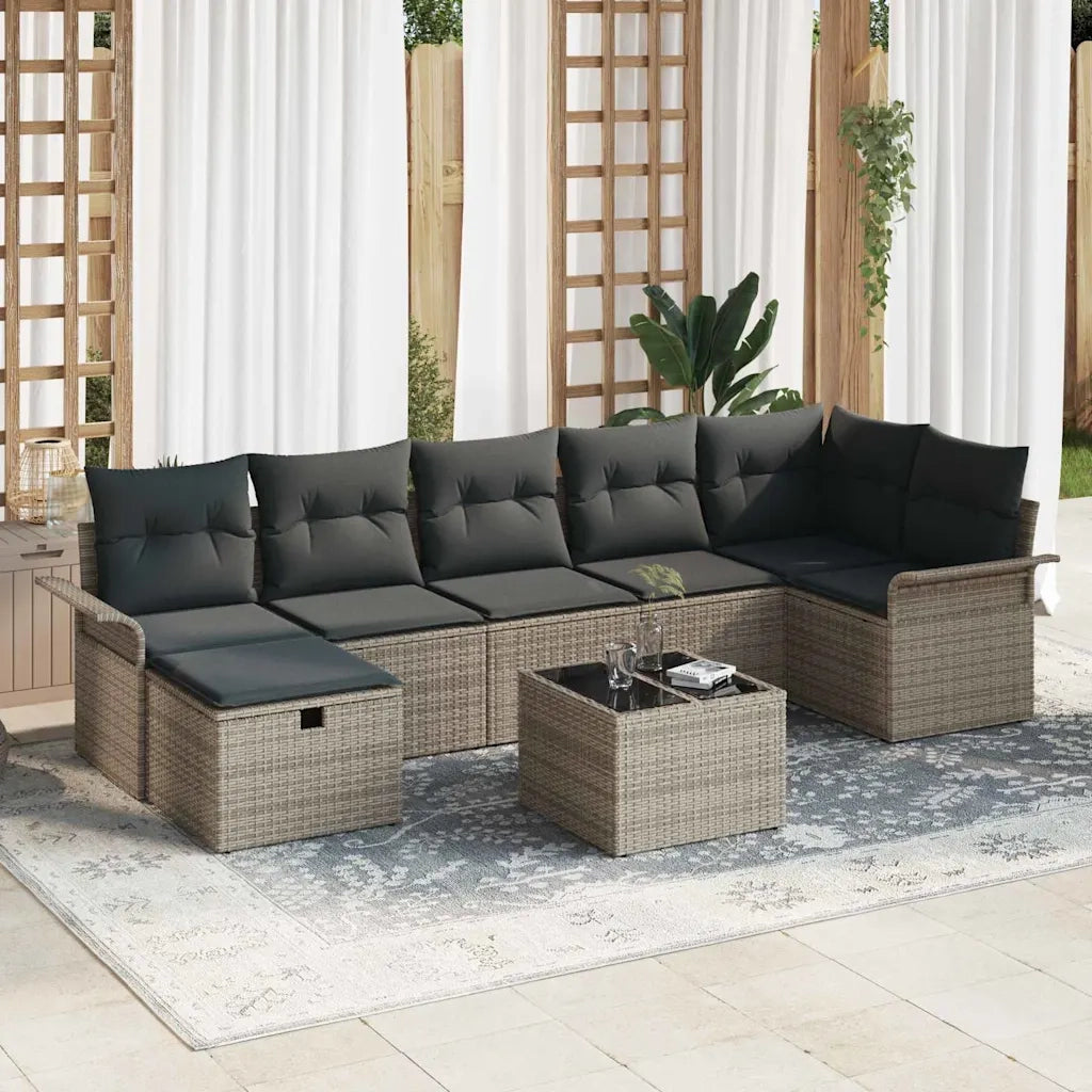 Set Divano da Giardino con cuscino 8 pcs Grigio polyrattan
