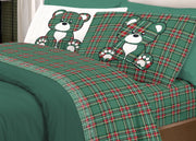 Completo Lenzuola Linea Pensieri Delicati 100% Cotone Disegno Orsetto Tartan - Singolo - Verde