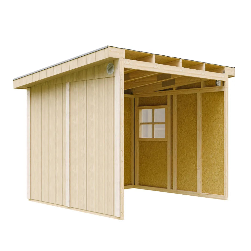 Casetta da giardino di qualità PREMIUM 5,9 mq - H231x248x294 cm - Senza pavimento e parete laterale - Timbela M938B