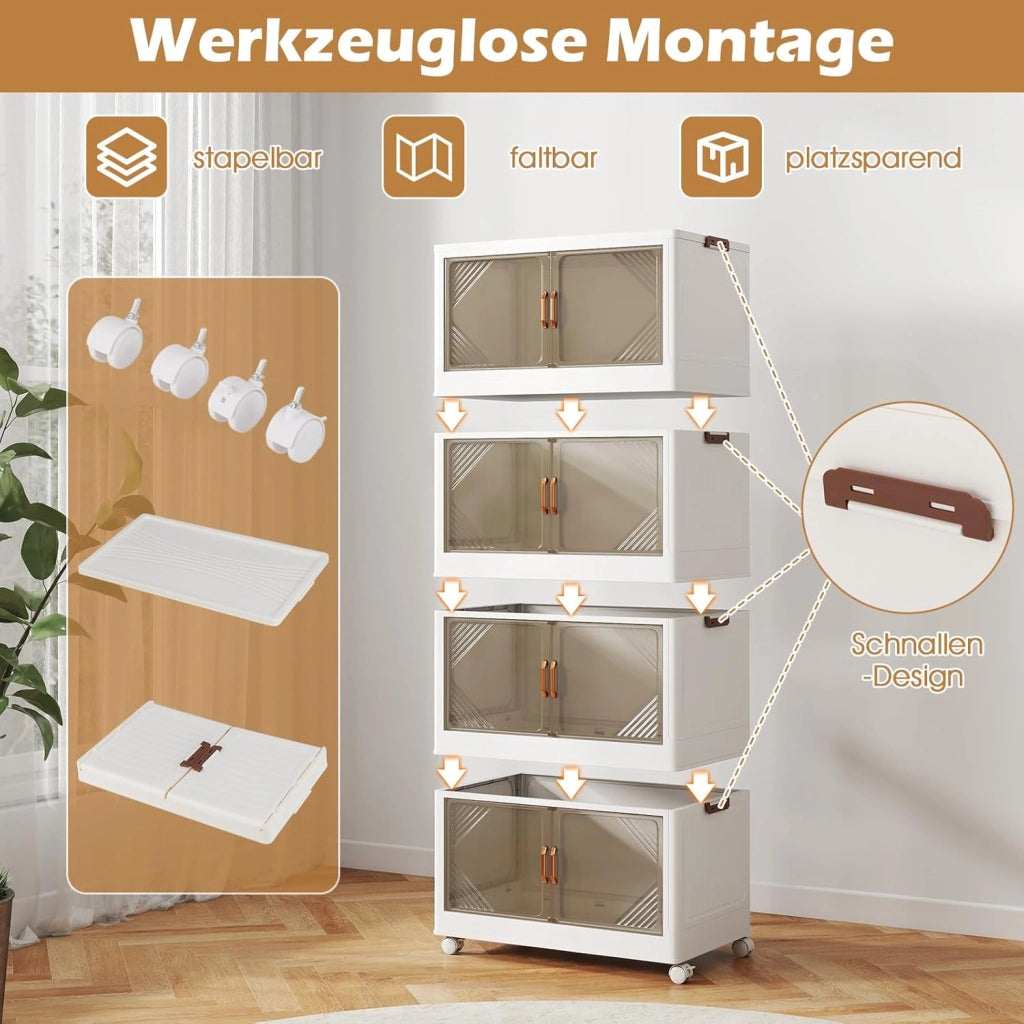 Scatole portaoggetti con coperchio, contenitore con ruote, porte, maniglie, organizer per soggiorno, camera da letto, dormitorio (284 l, 65 x 39 x 142 cm)