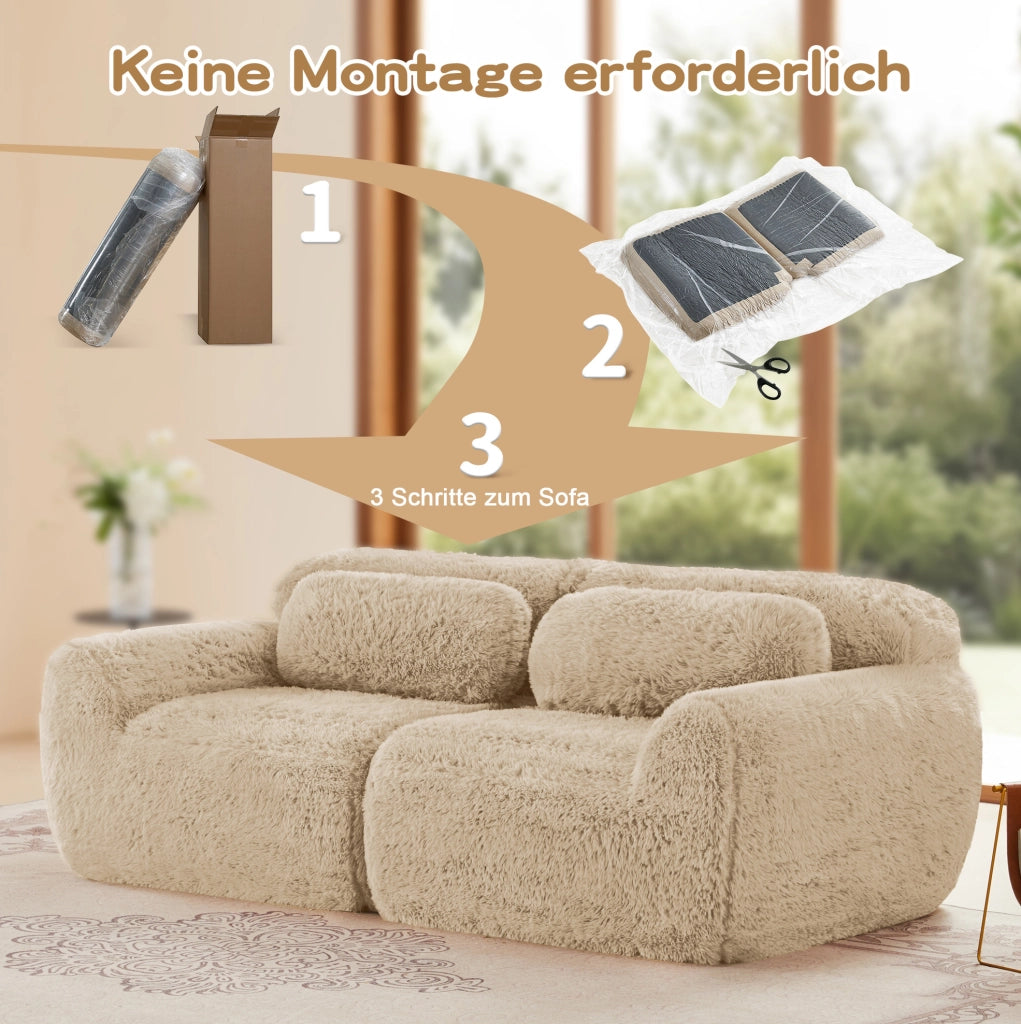 Divano modulare senza struttura 204x104x73 cm in tessuto plush; base antiscivolo; kaki chiaro