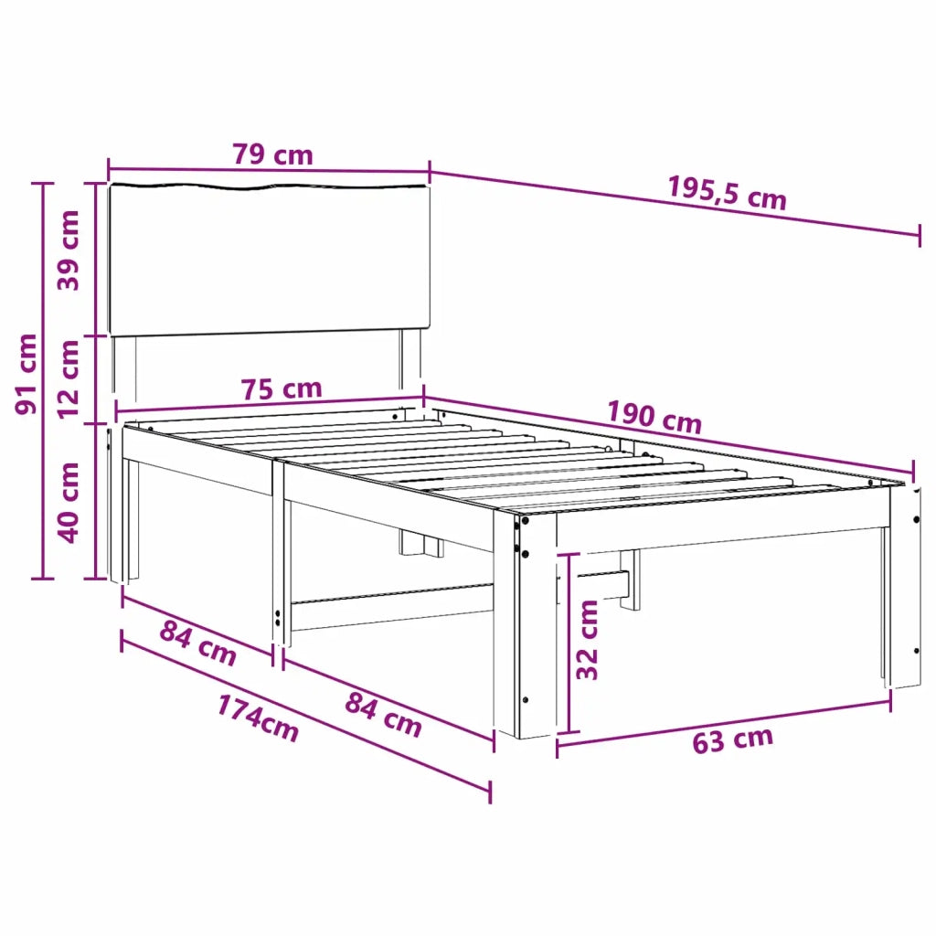 Letto Singolo con Testiera ROSTOCK Marrone Scuro 75 x 190 cm 903395