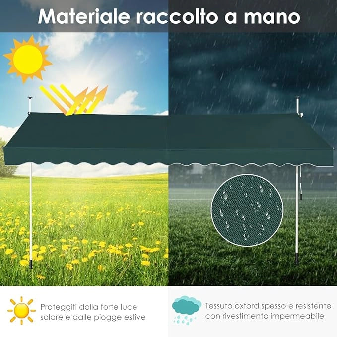 Tenda da Sole per Esterno, Tenda da Sole a Morsetto per Balcone con Struttura Telescopica e Tessuto Resistene ai Raggi Solari, Regolabile in Altezza e in Angolazione (350 cm,Verde)