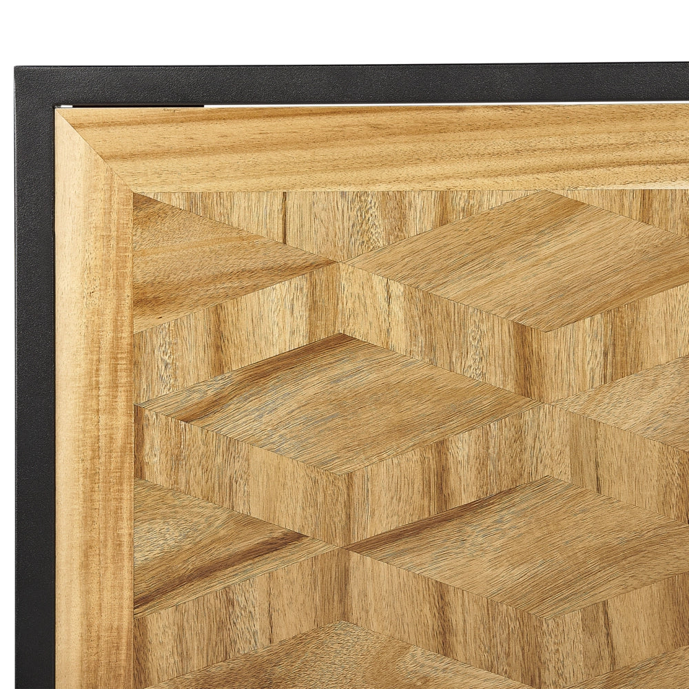 Letto 160 x 200 cm in acacia naturale con testiera a doghe e gambe in metallo nero