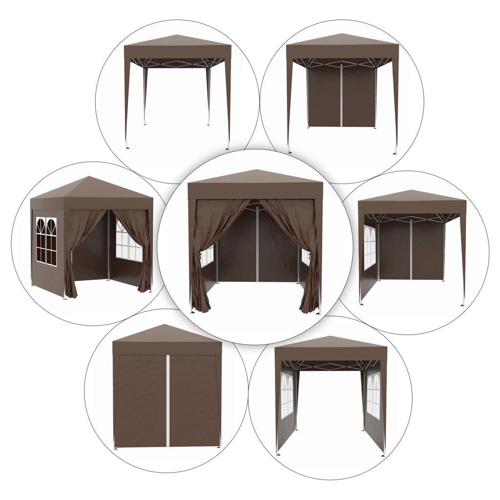 Gazebo Pieghevole 2x2m in Metallo e Poliestere Marrone