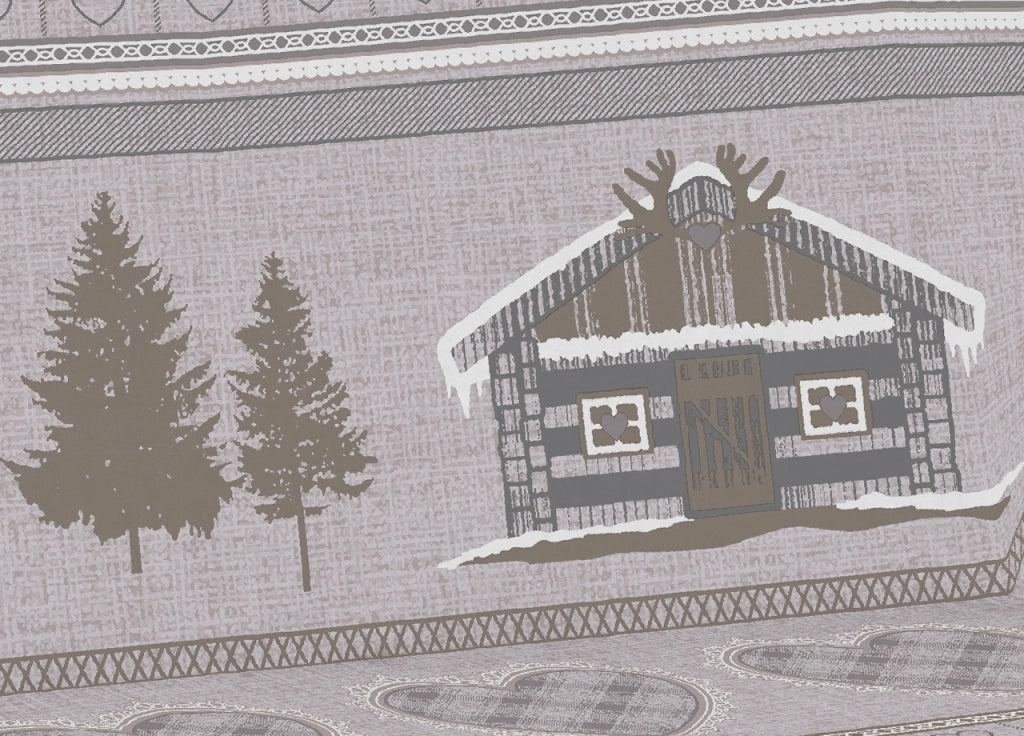 Telo Arredo Multiuso Linea Pensieri Delicati In Cotone Disegno Chalet - Matrimoniale - Beige