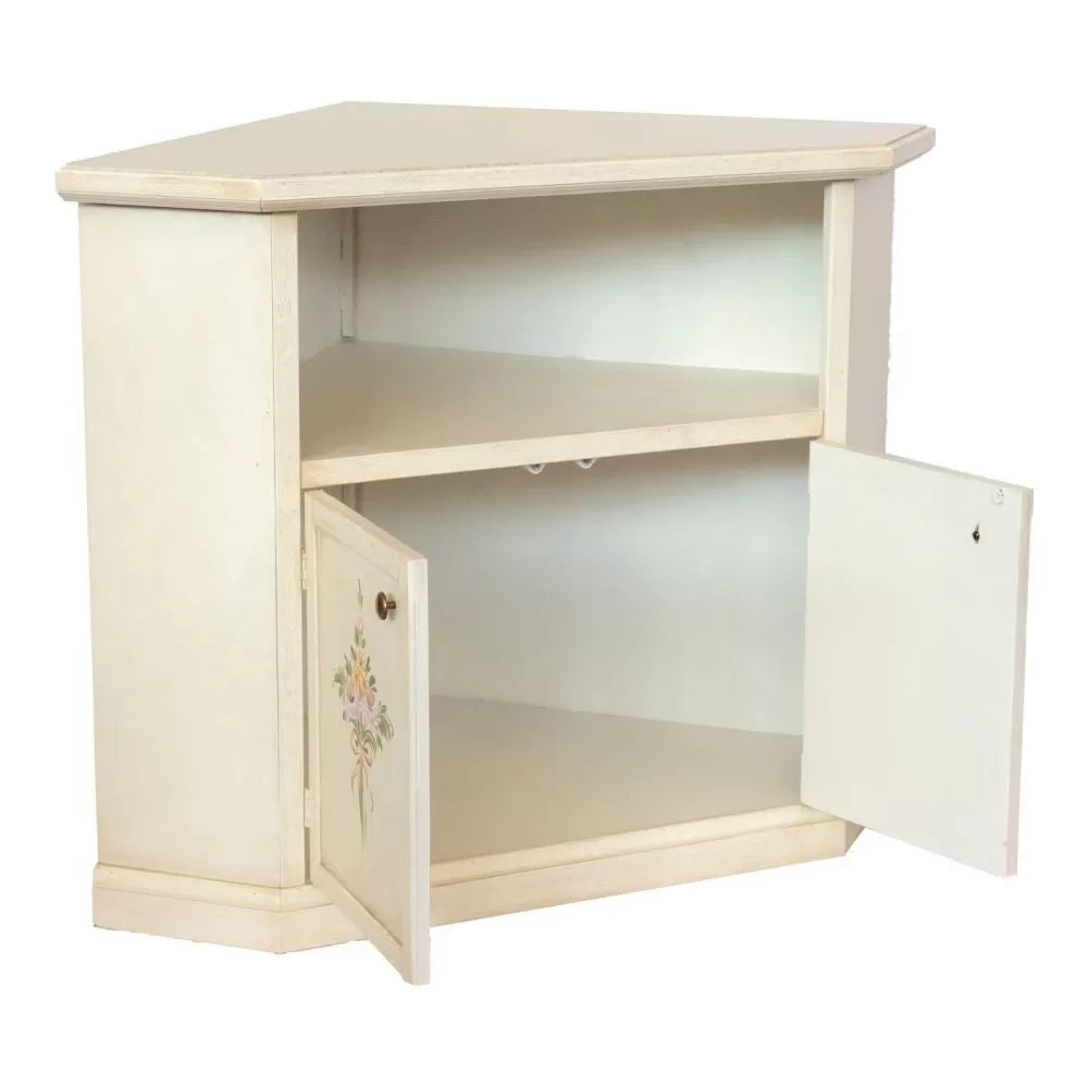 Porta tv in legno 2 ante shabby bianco anticato con decoro 72x63x80 - Mobili 2G