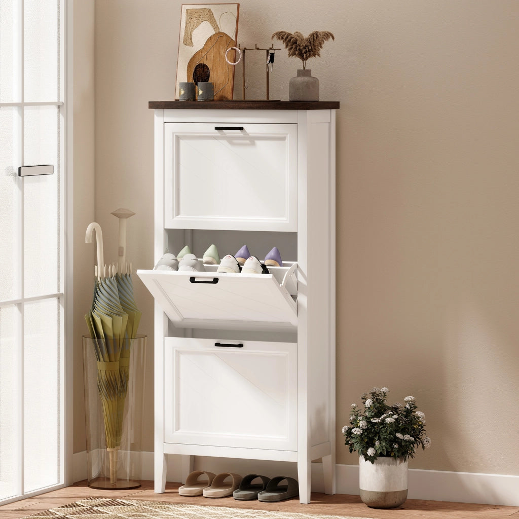 Armadio per scarpe con cassetti e ripiani ¨C zephmum ¨C bianco 60x30x100