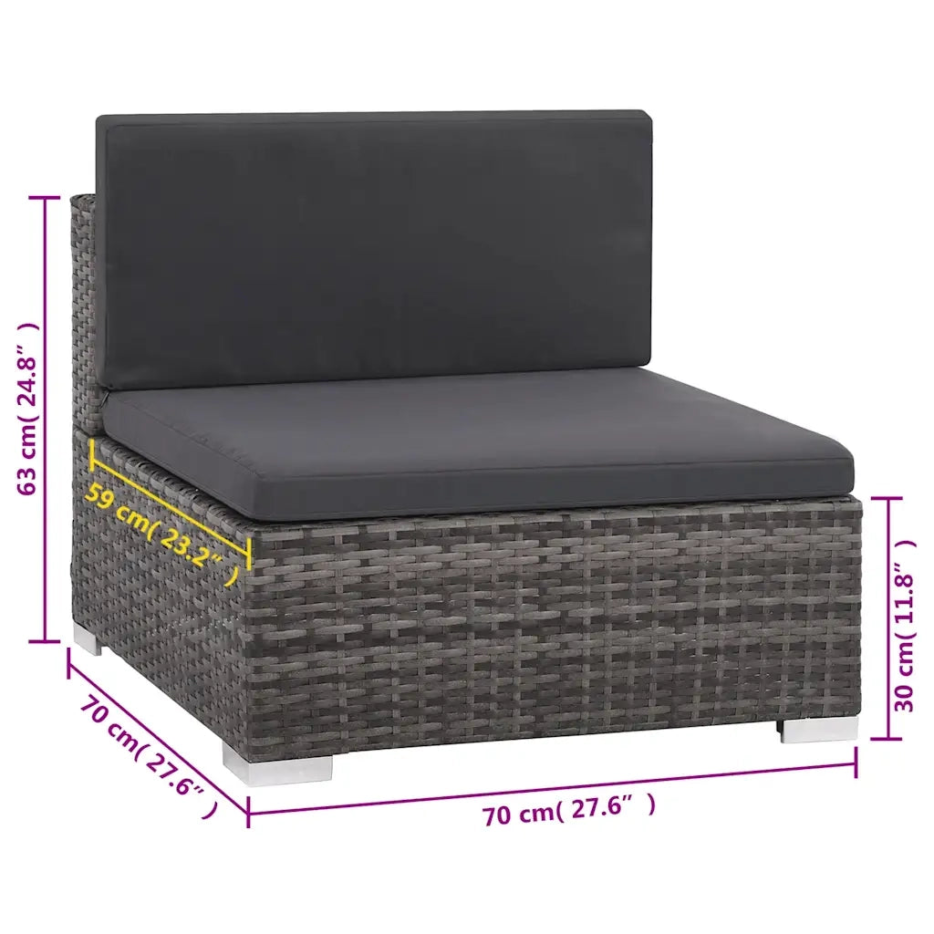 Set da Giardino 6 pz con Cuscini in Polyrattan Grigio 44432
