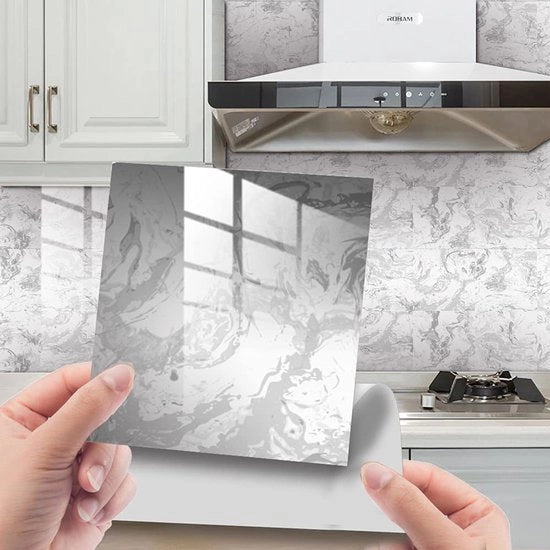 Stickers per piastrelle in marmo 10 x 10 cm, 20 pezzi, PVC, pellicola per piastrelle, rivestimento autoadesivo, impermeabile per cucina, armadi, mobili, tavolo