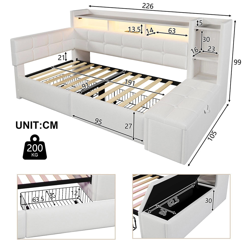 Divano letto 90x190cm?- Xylo - USB velluto bianco