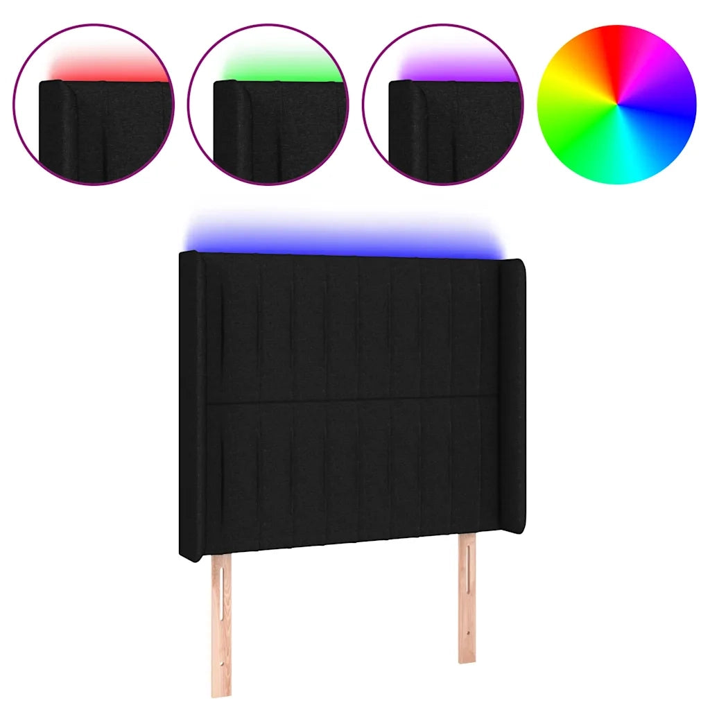 Testiera | Testata a LED Nera 103x16x118/128 cm in Tessuto