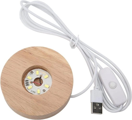 Displaybasis LED con cristalli illuminati 8cm-3.15in display standard - base LED in legno - cristalli di vetro arte - Luce Bianca.