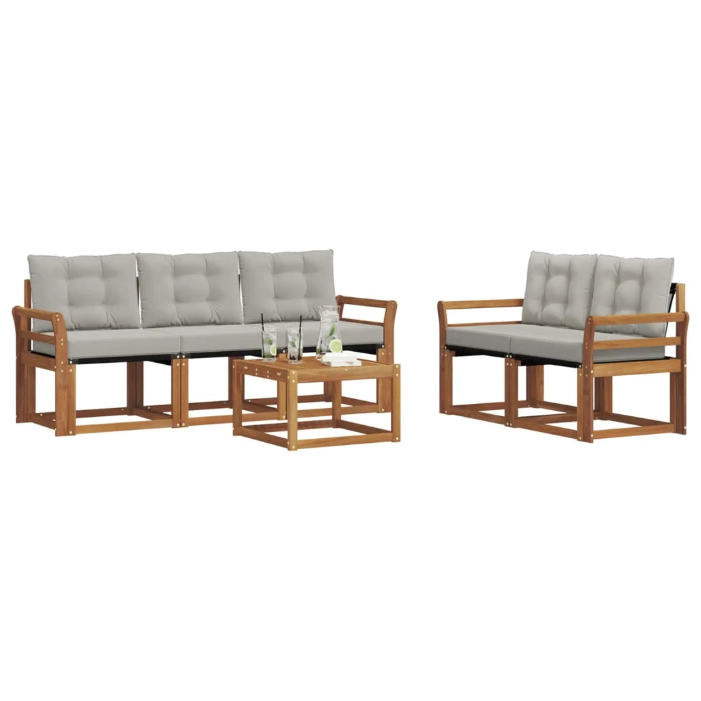 Set di divani da esterno 6 pcs Grigio Naturale e Chiaro