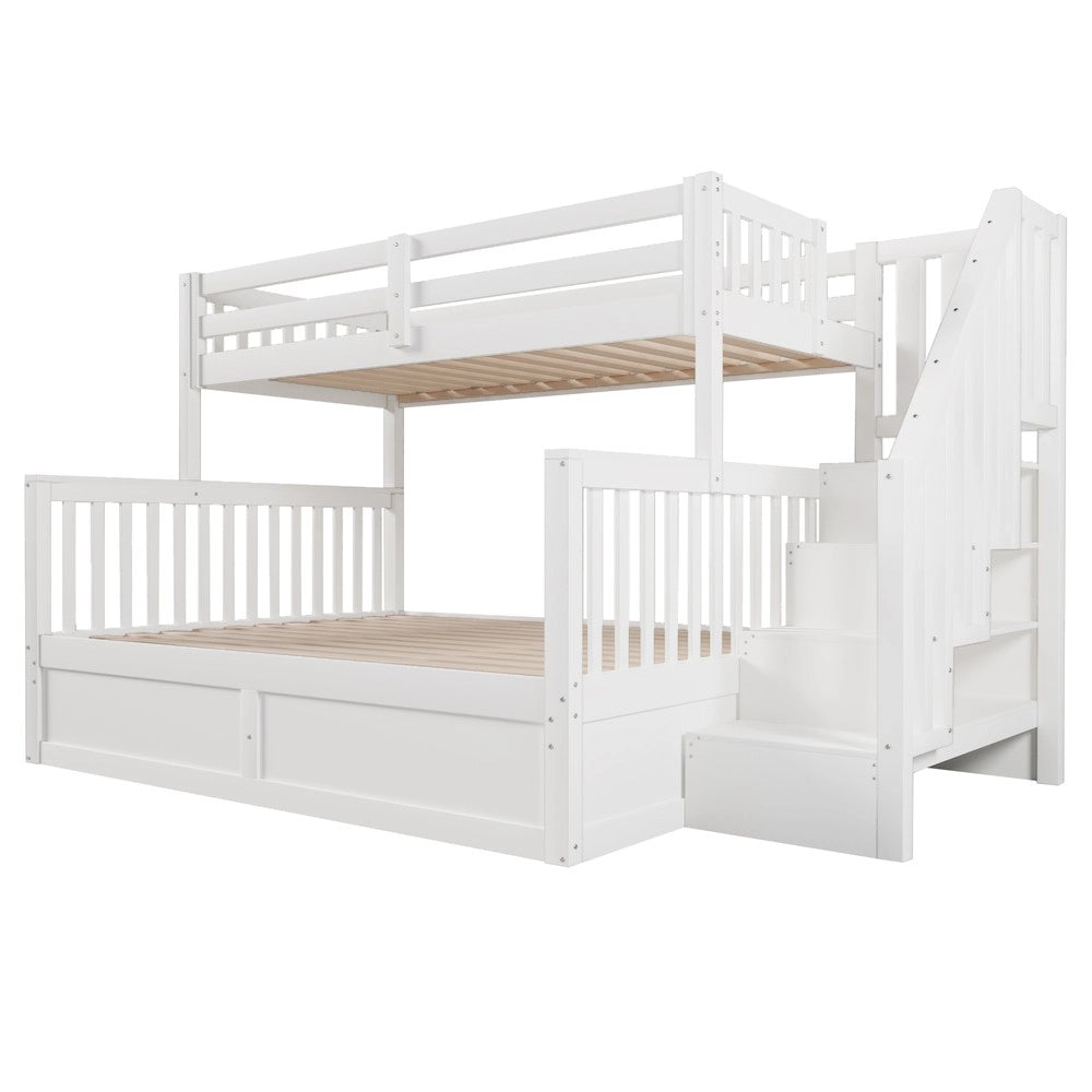 Letto a Castello 90x200 + 140x200 con Contenitore e Scala ¨C Xylo ¨C Bianco