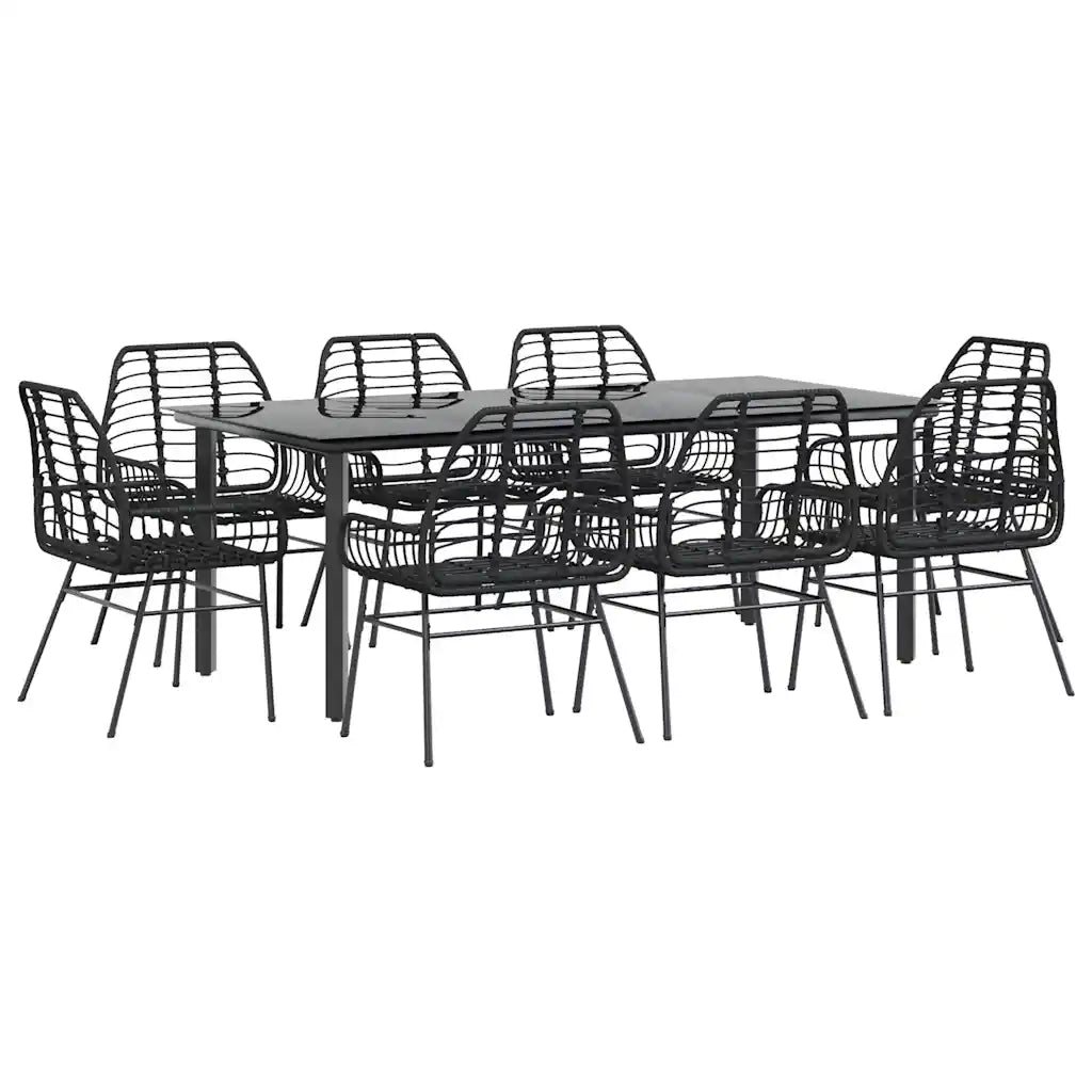 Set da Pranzo da Giardino 9 pz Polyrattan Vetro