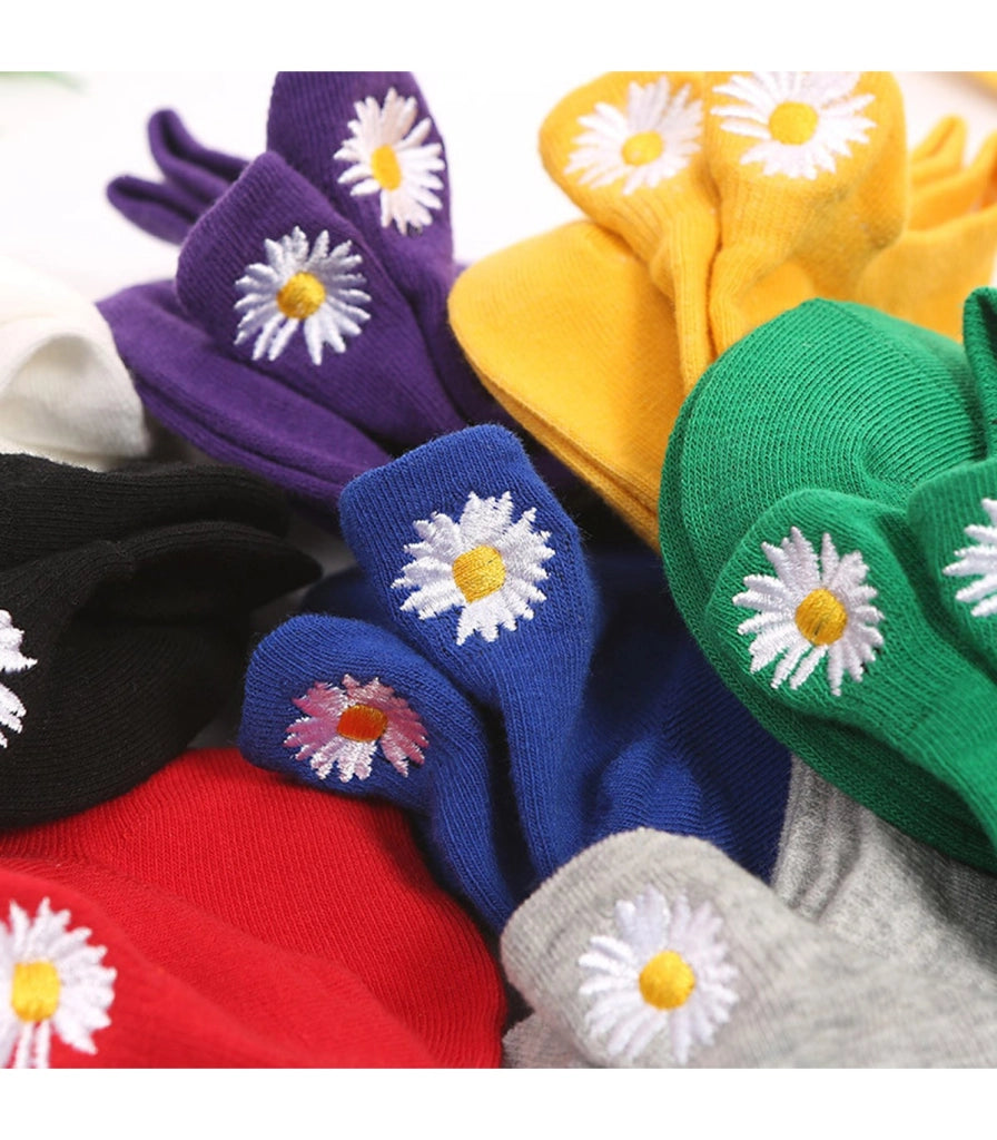Calzini Bassi in Cotone per Donna e Bambina | Margherita Ricamata sul Tallone | Taglia Unica 35–40 EU
