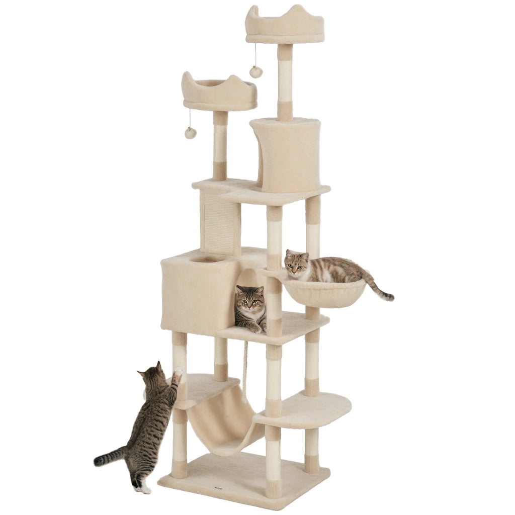 Albero tiragraffi per gatti grande con piattaforme e cuscini ¨C zephmum ¨C 206 cm beige