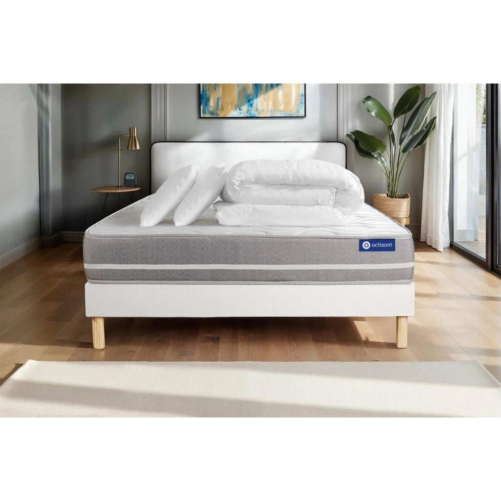 Pacchetto letto completo - Materasso 160x200cm + Box spring con doghe (kit) + 2 cuscini + Piumino - Actimemo Touch
