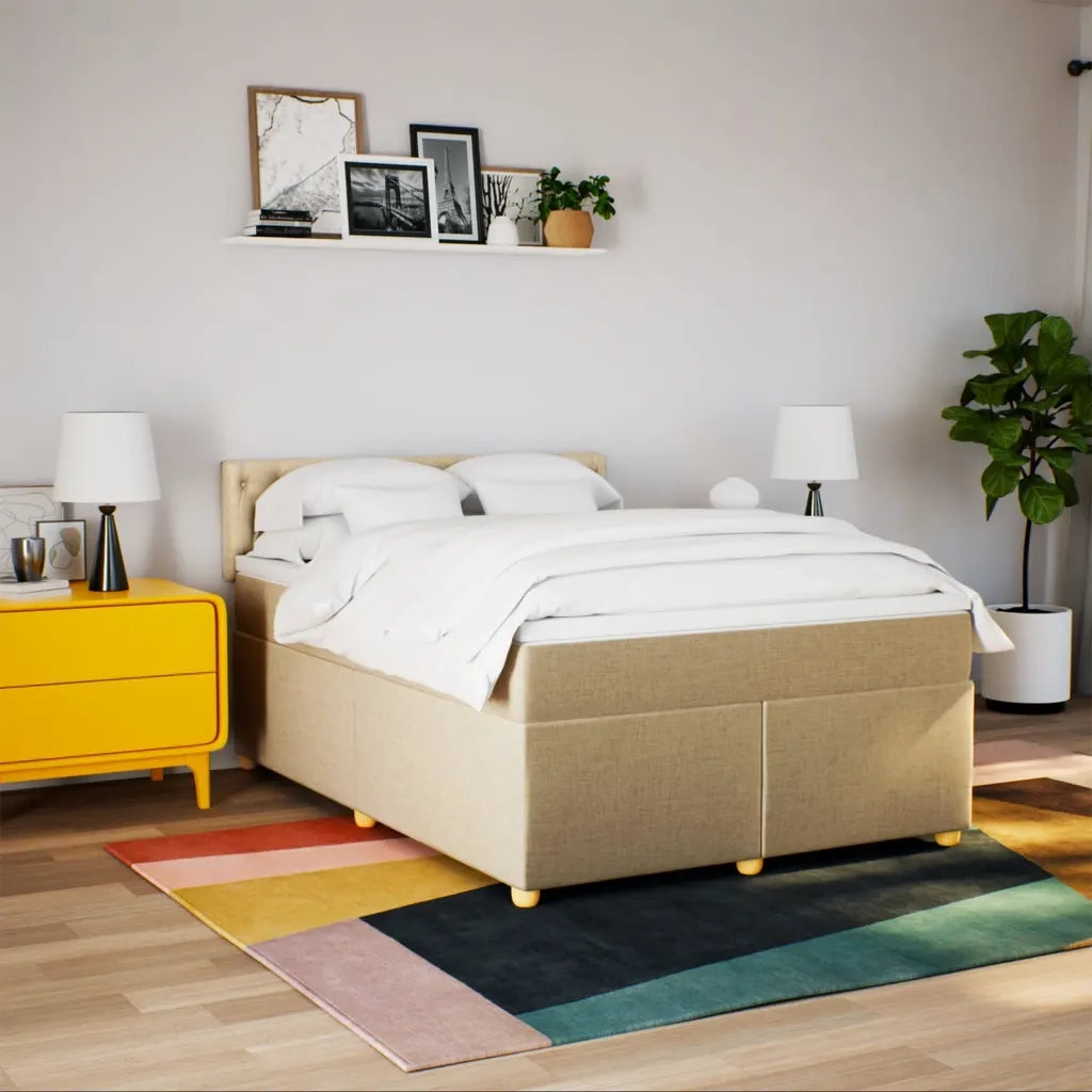 vidaXL Giroletto a Molle con Materasso Crema 140x200 cm in Tessuto